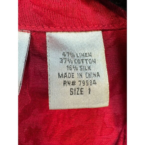 Chicos Red Button-Up Textured Shirt Womens Size 1 Linen/Cotton/Silk Blend - Picture 3 of 11